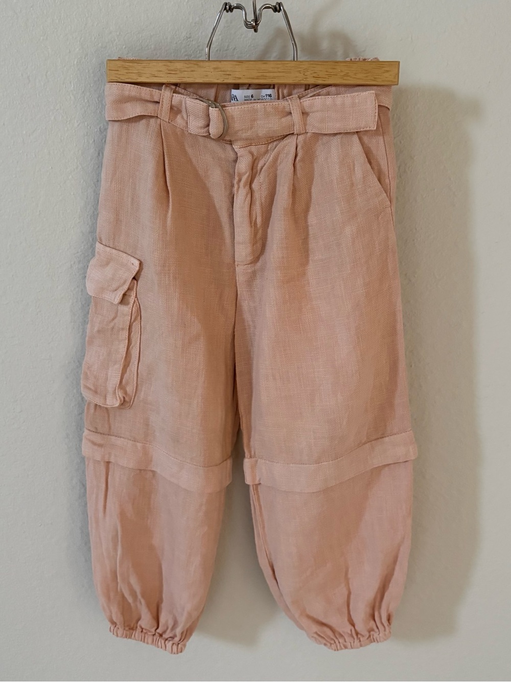 Zara Cargo Belted Pants Pink Peach Size 6